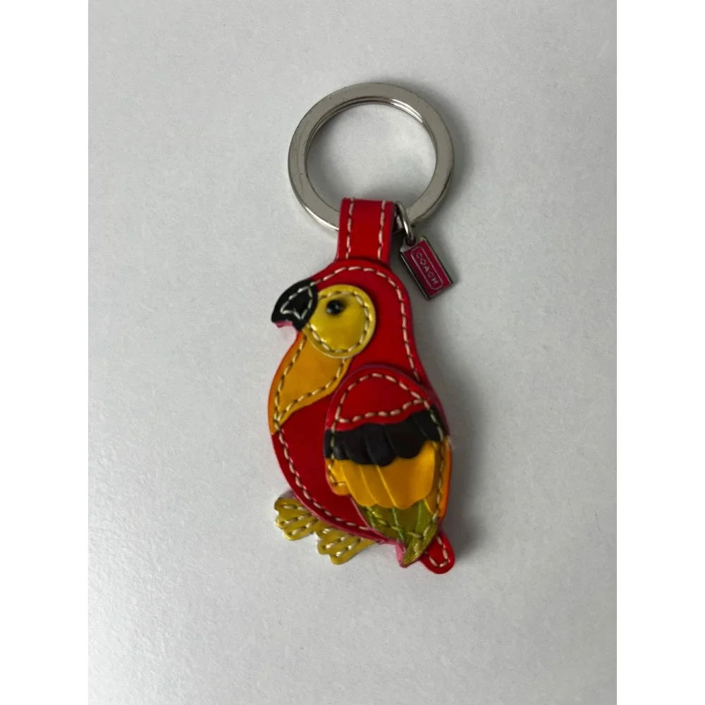♡ Coach ♡ Whimsical Leather Y2K Colorful Bird Parrot Key Chain Bag Charm